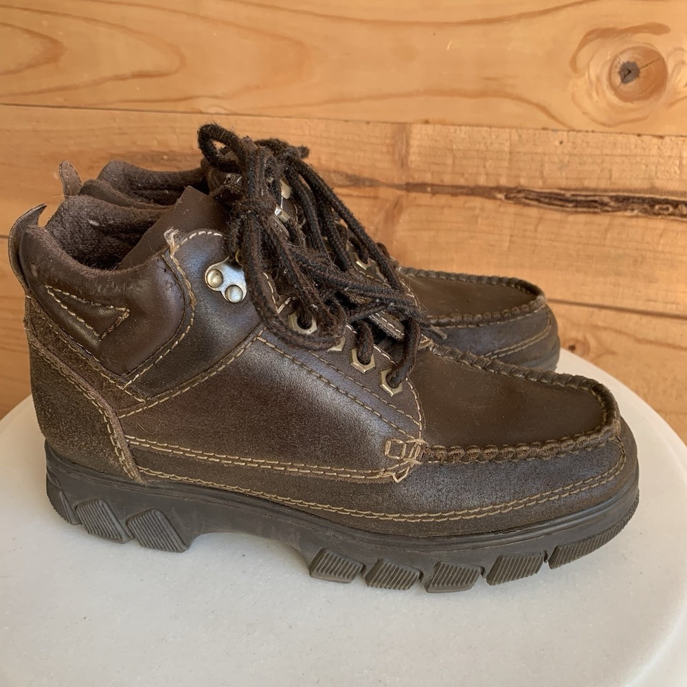 VTG Y2K Blocky Ankle Boots Womens 6 Grunge Thrashed‎ *Flaws* Faux Leather